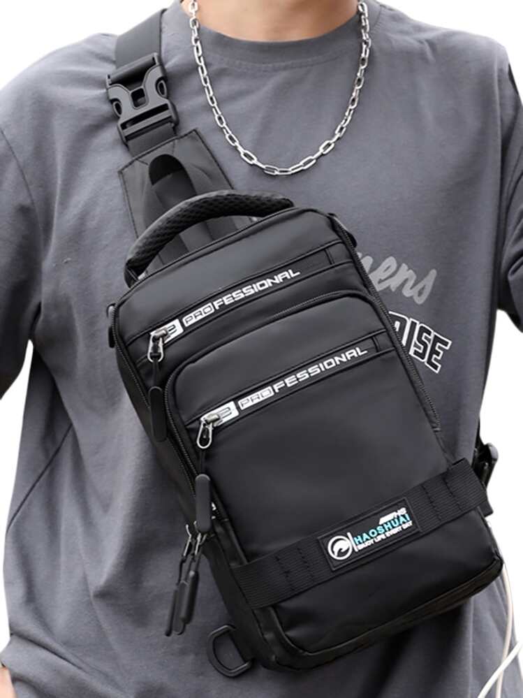 Men Cross Body Sling Chest Bag Backpack With USB Charging Port Travel Climb  Casual Fashion Male Shoulder Messenger Bag 4 USES - Black - View 7