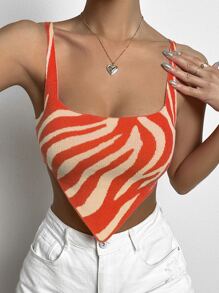 Allurite Áo dệt kim nữ Bất đối xứng Sọc ngựa vằn Gợi cảm - trái cam - Xem 1