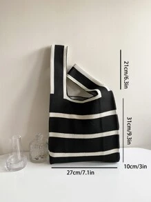 Bolso de ganchillo con patrón de rayas - Blanco y Negro - Ver 3