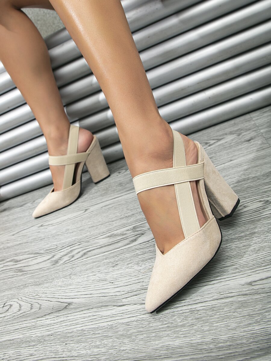 女士仿麂皮粗跟優雅高跟鞋