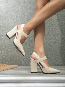 女士仿麂皮粗跟優雅高跟鞋