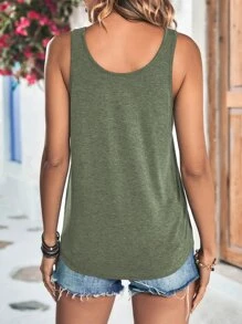 SHEIN LUNE Button Front Tank Top - Army Green - View 2