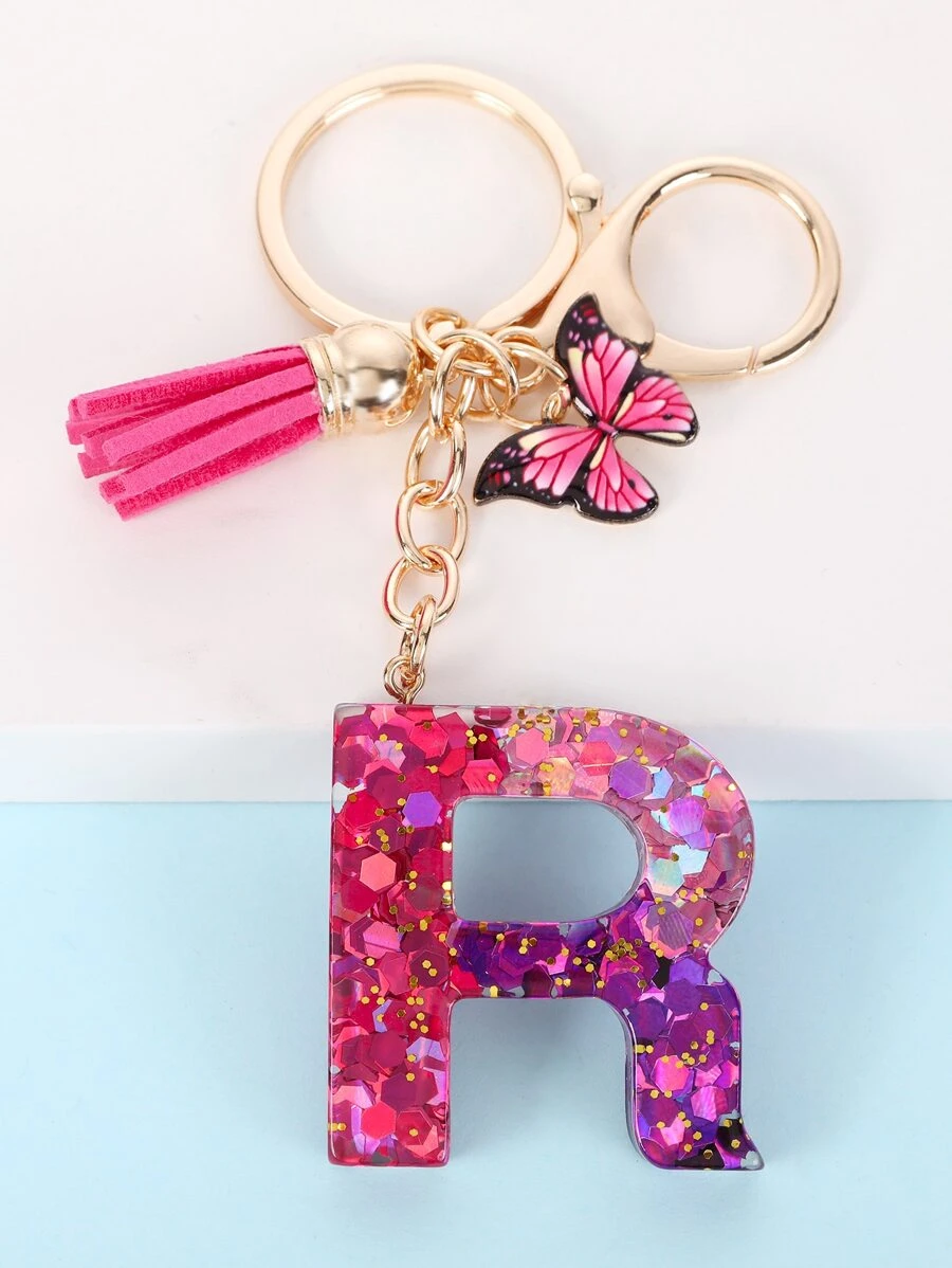 Boho Butterfly & Tassel Charm Keychain - Multicolor - View 1