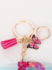 Boho Butterfly & Tassel Charm Keychain - Multicolor - View 3