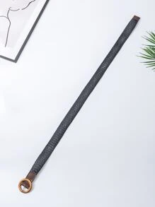 Round Buckle Woven Belt - Black - View 2