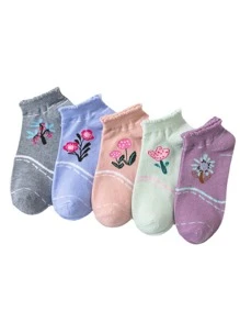 5pairs Floral Pattern Ankle Socks - Multicolor - View 1