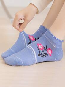 5pairs Floral Pattern Ankle Socks - Multicolor - View 3
