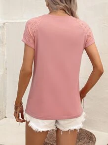 SHEIN LUNE 網眼刺繡插肩袖T恤 - 藕粉色 - 查看 2