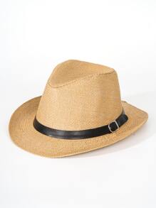 Hombres Sombrero de paja con diseño de cinturón - Caqui - Ver 1