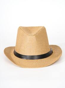 Hombres Sombrero de paja con diseño de cinturón - Caqui - Ver 3