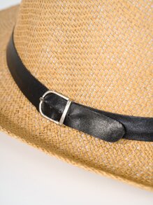 Hombres Sombrero de paja con diseño de cinturón - Caqui - Ver 4