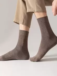1雙男士素色休閒中筒襪適用於日常 - 咖啡棕 - 查看 1