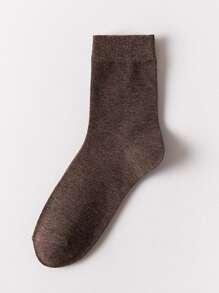 1雙男士素色休閒中筒襪適用於日常 - 咖啡棕 - 查看 3