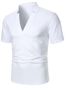 Manfinity Homme Áo thun có cổ Nam màu trơn Giải trí - trắng - Xem 5