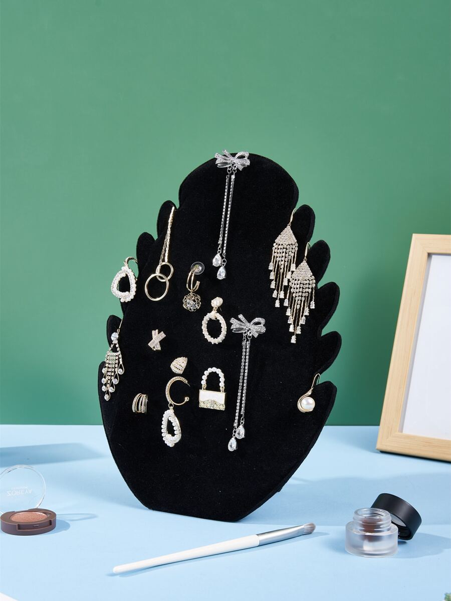 1 pieza no-tejido de tela Bisutería almacenamiento creativo con diseño de hoja Estante de almacenamiento de collares para - Negro - Ver 1