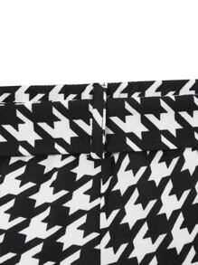 SHEIN LUNE Pantalones con estampado de pata de gallo con cinturón - Blanco y Negro - Ver 3