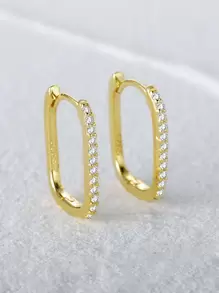 Cubic Zirconia Decor Silver Hoop Earrings For Women Bridal Wedding Fine Jewelry - Yellow Gold - View 2