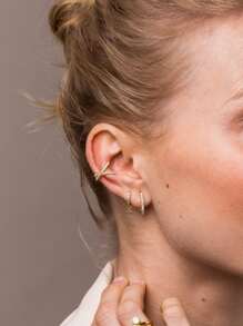 Cubic Zirconia Decor Silver Hoop Earrings For Women Bridal Wedding Fine Jewelry - Yellow Gold - View 1