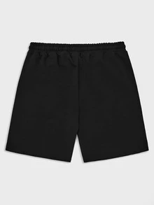 RueChic Men Letter Graphic Drawstring Waist Shorts - Black - View 2