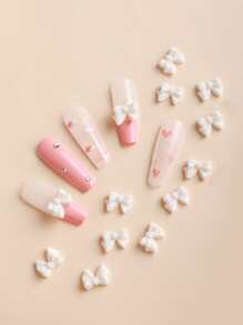 Transforma tus uñas con 30 piezas de decoraciones de arte de uñas 3D en forma de lazo para mujeres y niñas - Dijes, gemas y suministros para decorar uñas de forma DIY - Blanco - Ver 2