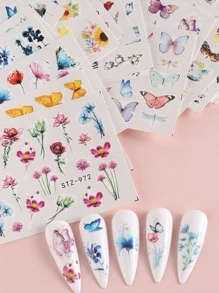 FULL BEAUTY 18張花和蝴蝶印花指甲水貼花 - 彩色 - 查看 2