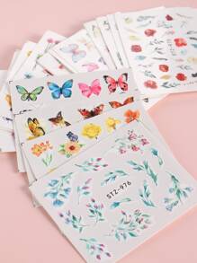 FULL BEAUTY 18張花和蝴蝶印花指甲水貼花 - 彩色 - 查看 3