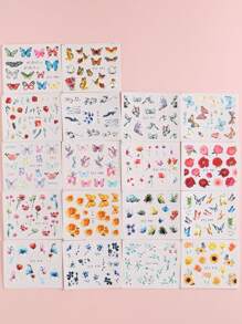 FULL BEAUTY 18張花和蝴蝶印花指甲水貼花 - 彩色 - 查看 5