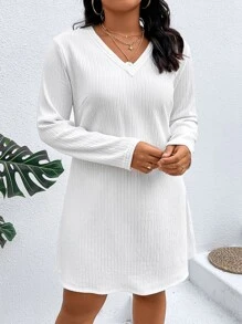 SHEIN LUNE Vestido estilo camiseta unicolor de cuello V - Blanco - Ver 6