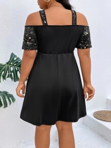 SHEIN LUNE Plus Star Print Crisscross Cold Shoulder Dress - Black - View 2
