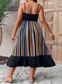 SHEIN LUNE Plus Geo Print Ruffle Hem Cami Dress