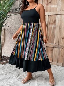 SHEIN LUNE Plus Geo Print Ruffle Hem Cami Dress