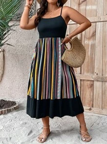 SHEIN LUNE Plus Geo Print Ruffle Hem Cami Dress