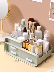 大容量化妝品收納盒，1入組帶3入組抽屜化妝品收納盒，檯面化妝品收納盒，唇膏梳妝台，刷子，乳液，眼影，指甲油和珠寶，梳妝台桌面收納架，浴室，梳妝台綠色 - 綠色 - 查看 3