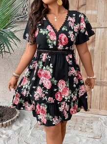 SHEIN Clasi Vestido con estampado floral con encaje bajo con fruncido - Multicolor - Ver 3