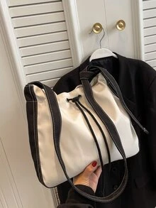 Drawstring Design Hobo Bag - White - View 2