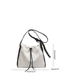 Drawstring Design Hobo Bag - White - View 3