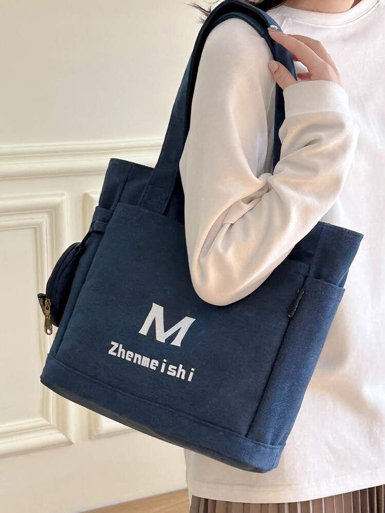 กระเป๋าช้อปปิ้ง กราฟฟิค ตัวอักษร - สีกรมท่า - ดู 1