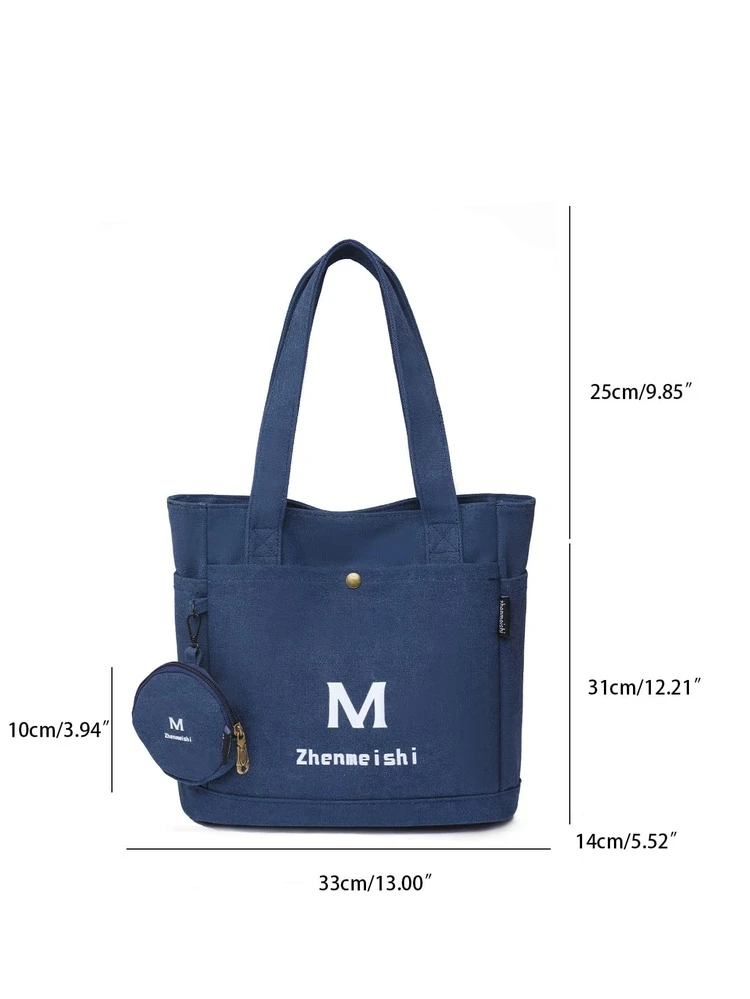 กระเป๋าช้อปปิ้ง กราฟฟิค ตัวอักษร - สีกรมท่า - ดู 3