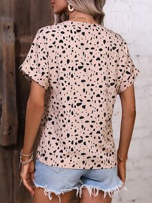 SHEIN LUNE 滿版印花蝙蝠袖襯衫 - 杏色 - 查看 2