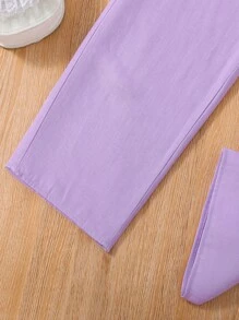 SHEIN 女孩泡泡袖荷葉邊下擺襯衫和褲子 - 彩色 - 查看 7