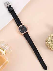 Minimalist Square Pointer Quartz Watch As A Gift For Students Returning To School - 黑色 - 查看 2