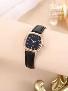 Minimalist Square Pointer Quartz Watch As A Gift For Students Returning To School - 黑色 - 查看 3