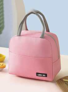 1pc Pink Lunch Bag, Polyester Food Bag For Office Work School - Pink - View 1