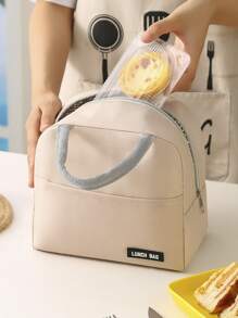 1pc Pink Lunch Bag, Polyester Food Bag For Office Work School - Pink - View 2