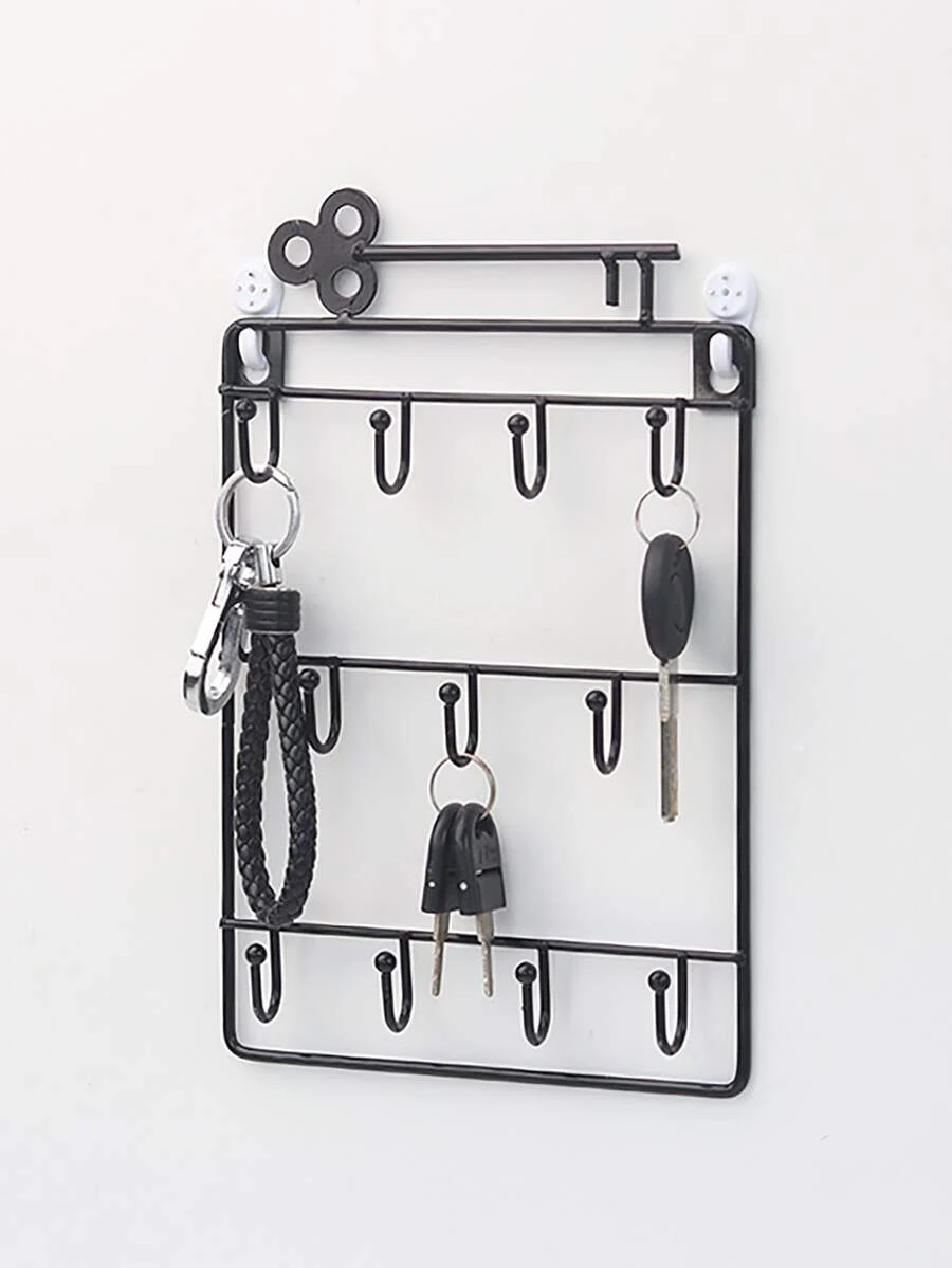 1入組鐵黑色極簡多功能牆面掛鉤 - 黑色 - 查看 1