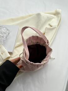 Casual Drawstring Coin Purse/Lipstick Bag/Women Handbag/Wristlet/Shoulder Bag With Lace Floral Ruffles And Drawstring For Shopping Portable - Watermelon Pink - View 5