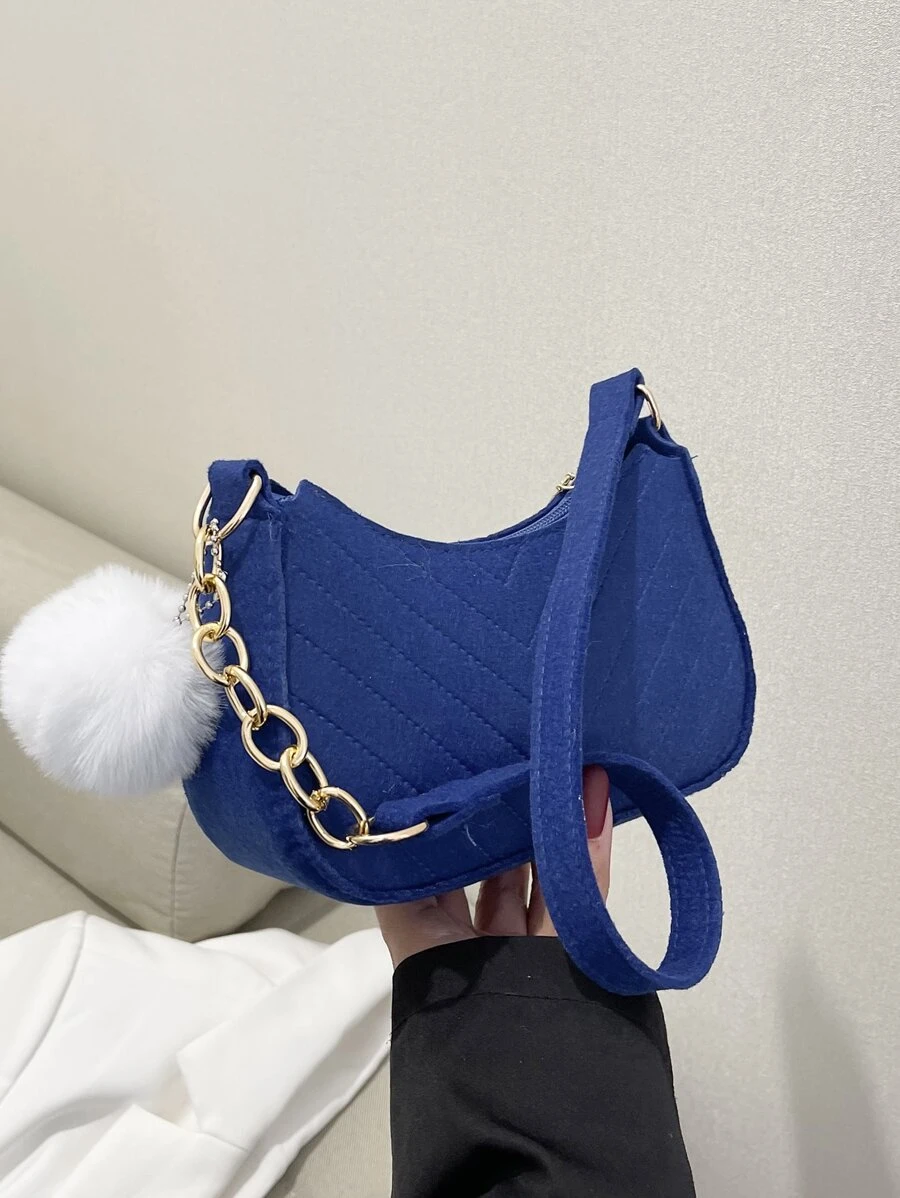 鋸齒紋細節鏈條裝飾毛氈流浪包附包飾