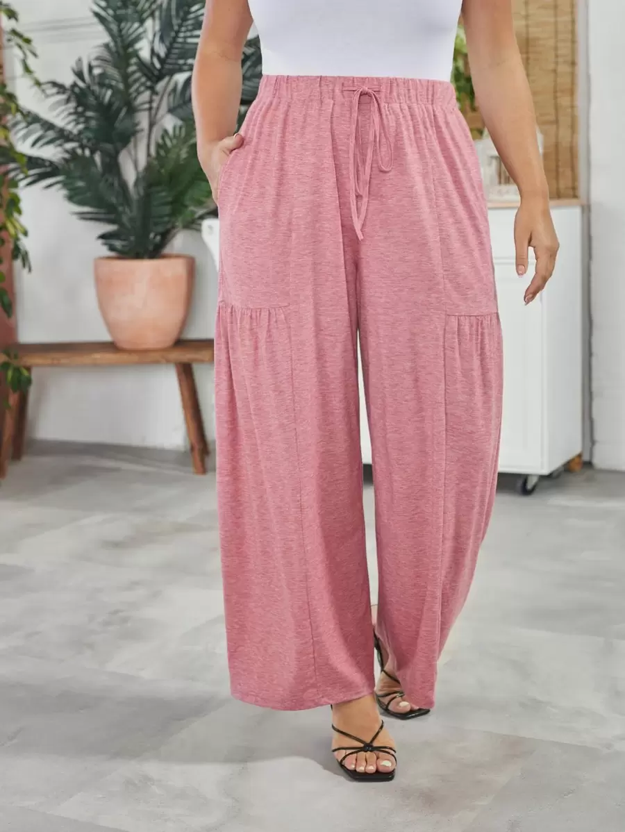 SHEIN LUNE Plus 1pc Drawstring Waist Wide Leg Pants - Pink - View 1