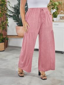 SHEIN LUNE Plus 1pc Drawstring Waist Wide Leg Pants - Pink - View 4