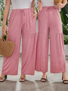 SHEIN LUNE Plus 1pc Drawstring Waist Wide Leg Pants - Pink - View 6